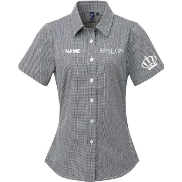 Reprime - Women's Microcheck Gingham Short Sleeve Cotton Dress Shirt - Embroidered Logos **Add Name for $5! ** Thumbnail